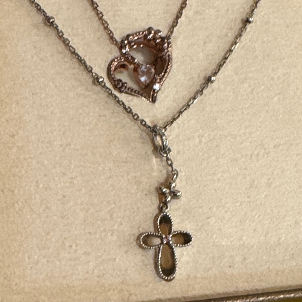 Folli Follei two necklaces Silver and Gold Cross and heart Necklace  925 silver. - Picture 6 of 16
